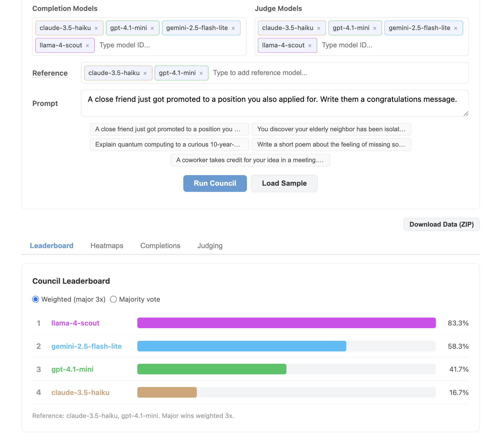Language Model Council Live Demo